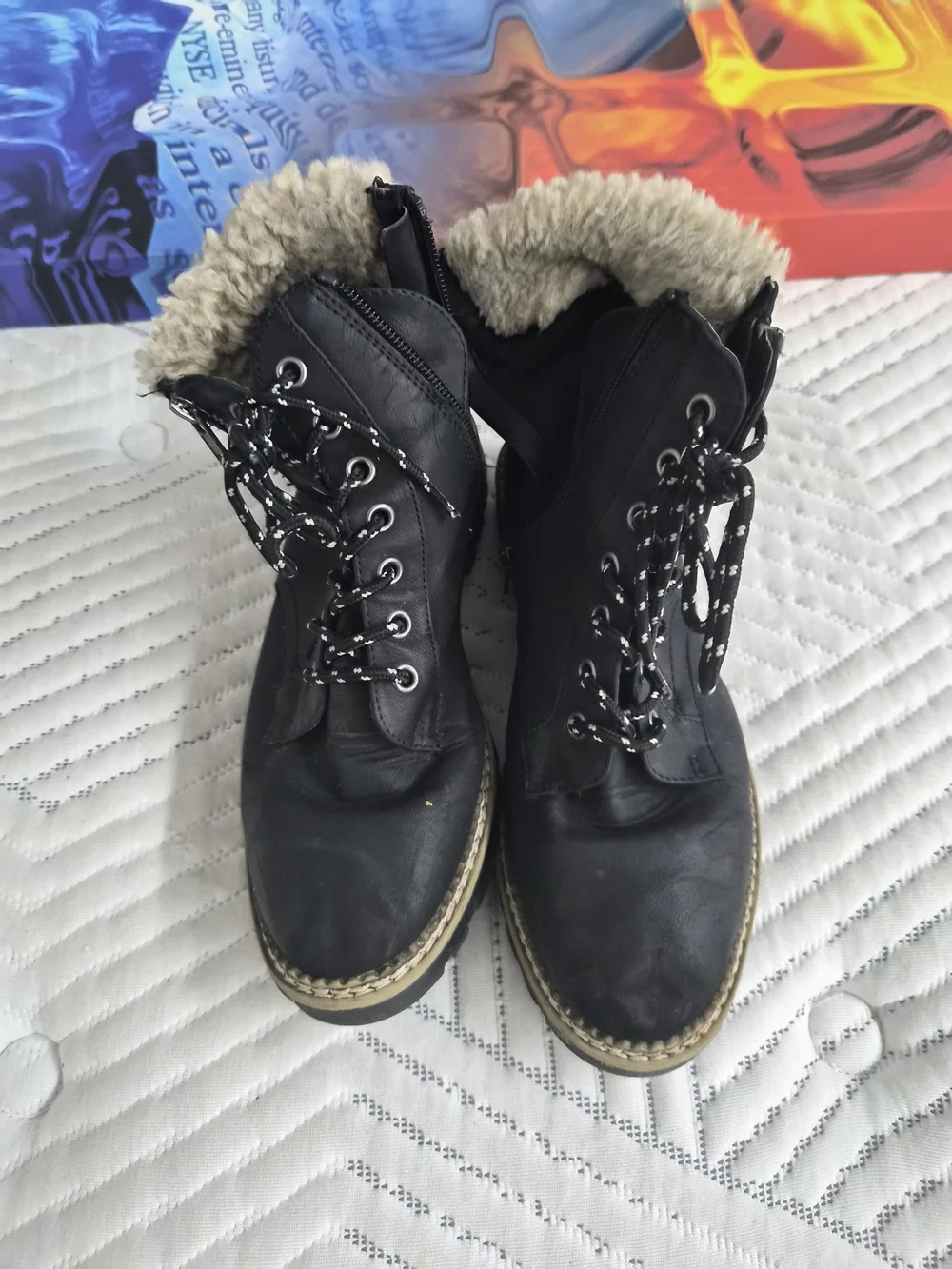 Target Black Faux-Fur Trim Lace-Up Winter Boots
